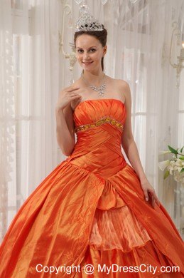 Orange Strapless Taffeta Ruffled Puffy Quinceanera Dress