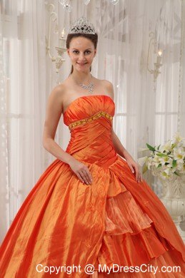 Orange Strapless Taffeta Ruffled Puffy Quinceanera Dress