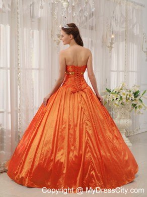 Orange Strapless Taffeta Ruffled Puffy Quinceanera Dress