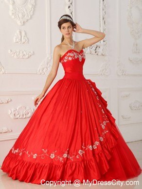 Red A-Line Sweetheart Embroidery Quinceanera Dress