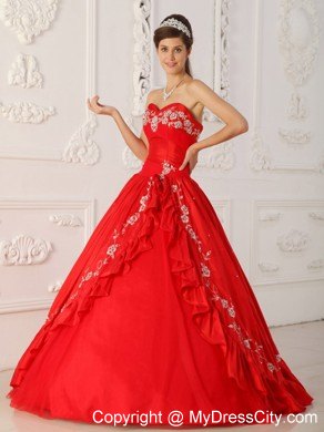 Red A-Line Sweetheart Embroidery Quinceanera Dress