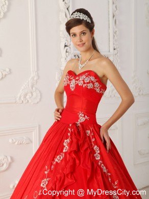 Red A-Line Sweetheart Embroidery Quinceanera Dress