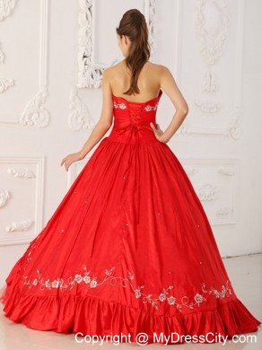 Red A-Line Sweetheart Embroidery Quinceanera Dress