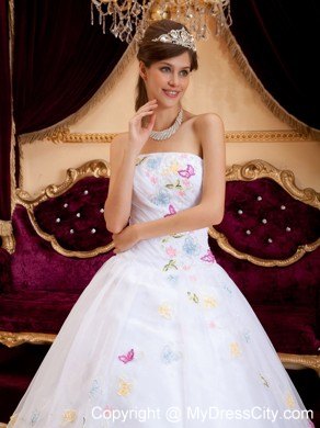 White Princess Organza Appliques Dress for Sweet 15