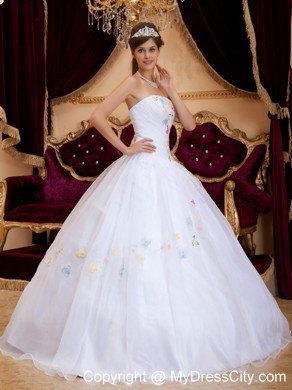 White Princess Organza Appliques Dress for Sweet 15