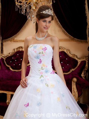 White Princess Organza Appliques Dress for Sweet 15