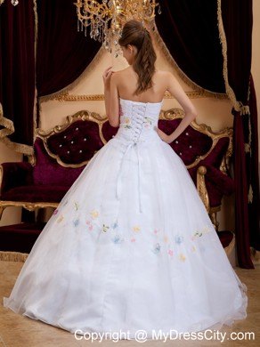 White Princess Organza Appliques Dress for Sweet 15