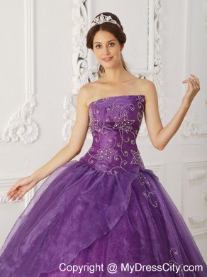 Asymmetrical Purple Beaded Organza Dress for Quince