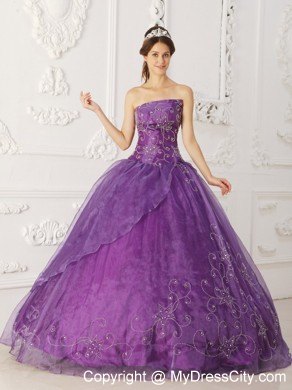 Asymmetrical Purple Beaded Organza Dress for Quince