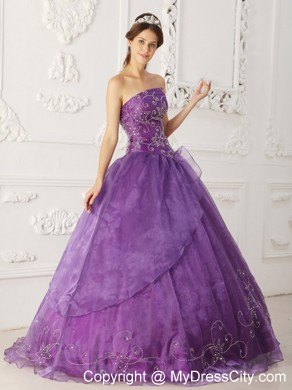 Asymmetrical Purple Beaded Organza Dress for Quince