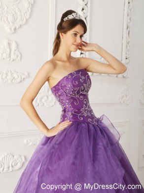 Asymmetrical Purple Beaded Organza Dress for Quince