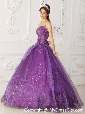 Asymmetrical Purple Beaded Organza Dress for Quince