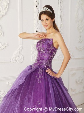 Asymmetrical Purple Beaded Organza Dress for Quince