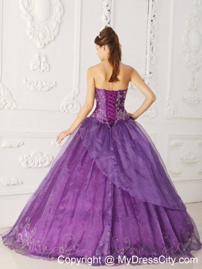 Asymmetrical Purple Beaded Organza Dress for Quince