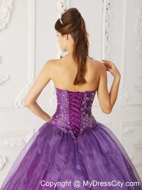 Asymmetrical Purple Beaded Organza Dress for Quince