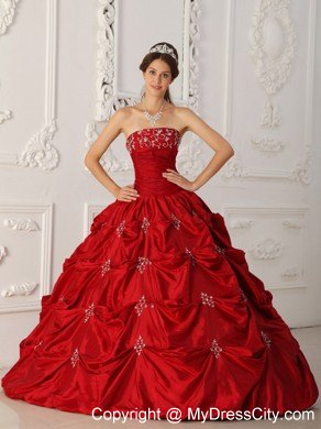 Wine Red Taffeta Appliques and Beading Sweet 16 Dresses