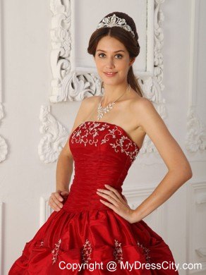 Wine Red Taffeta Appliques and Beading Sweet 16 Dresses