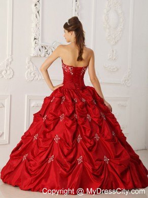 Wine Red Taffeta Appliques and Beading Sweet 16 Dresses