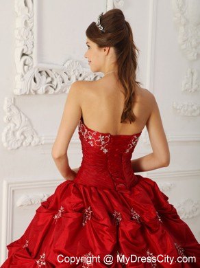 Wine Red Taffeta Appliques and Beading Sweet 16 Dresses