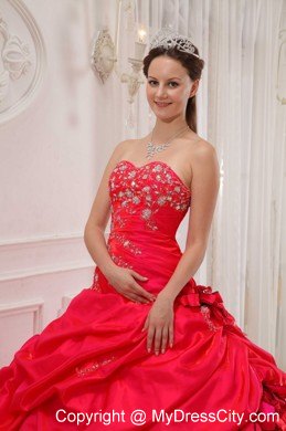 Red Sweetheart Taffeta Quinceanera Dress with Flowers