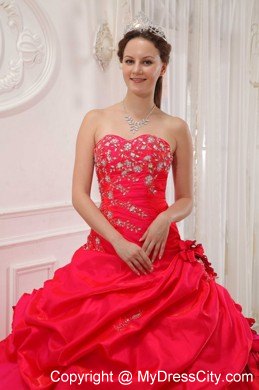 Red Sweetheart Taffeta Quinceanera Dress with Flowers