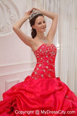 Red Sweetheart Taffeta Quinceanera Dress with Flowers