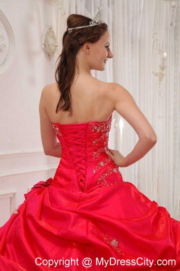 Red Sweetheart Taffeta Quinceanera Dress with Flowers