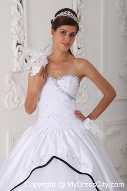 One Shoulder Flower Beading Quinceanera Dress in White