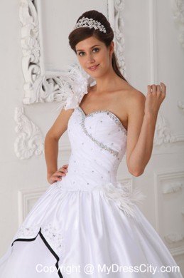 One Shoulder Flower Beading Quinceanera Dress in White