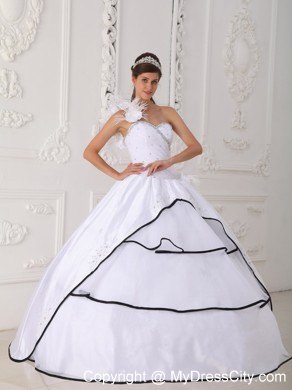 One Shoulder Flower Beading Quinceanera Dress in White