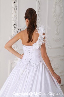 One Shoulder Flower Beading Quinceanera Dress in White