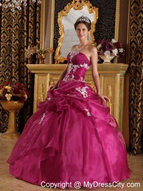 Burgundy Organza and Satin Appliques Quinceanera Gown