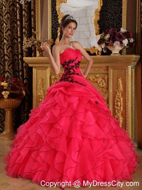 Sweetheart Appliques Cascading Ruffles Quinceanera Gowns