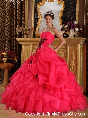 Sweetheart Appliques Cascading Ruffles Quinceanera Gowns