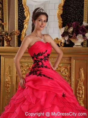 Sweetheart Appliques Cascading Ruffles Quinceanera Gowns