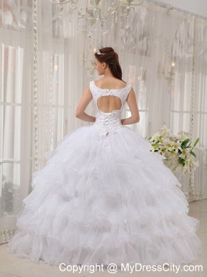 White Scoop Ruffled Layers Dress for Quinceanera