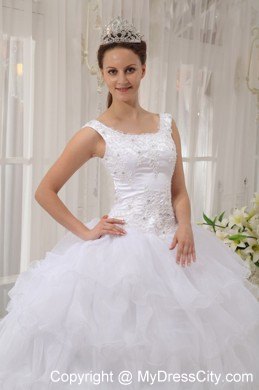 White Scoop Ruffled Layers Dress for Quinceanera