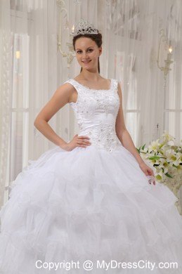 White Scoop Ruffled Layers Dress for Quinceanera