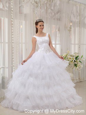 White Scoop Ruffled Layers Dress for Quinceanera