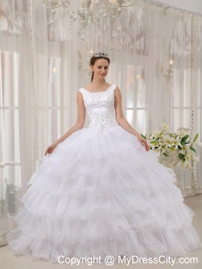 White Scoop Ruffled Layers Dress for Quinceanera