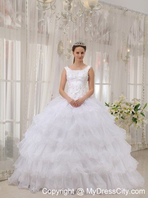 White Scoop Ruffled Layers Dress for Quinceanera