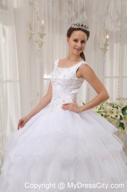 White Scoop Ruffled Layers Dress for Quinceanera