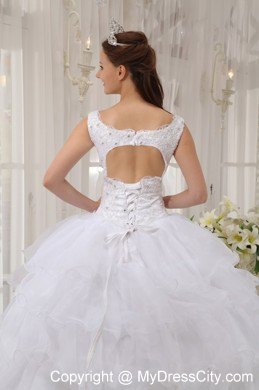 White Scoop Ruffled Layers Dress for Quinceanera