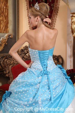 Tulle Blue and White Quinceanera Dress with Flowers