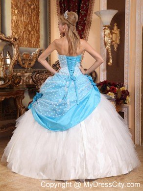 Tulle Blue and White Quinceanera Dress with Flowers