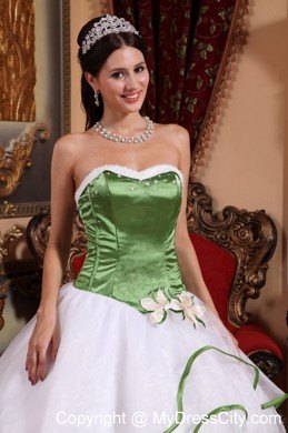Spring Green and White Quinceanera Dress with Embroidery