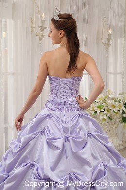 Lilac Strapless Appliques Quinceanera Dress for Girls