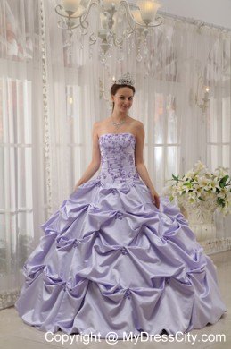 Lilac Strapless Appliques Quinceanera Dress for Girls