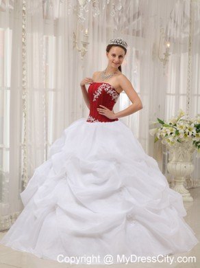 White and Wine Red Pick-ups Quinceanera Party Dress