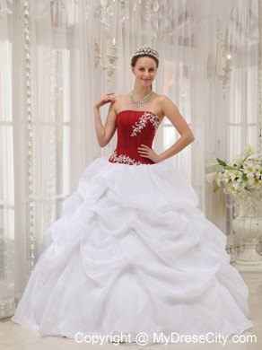 White and Wine Red Pick-ups Quinceanera Party Dress